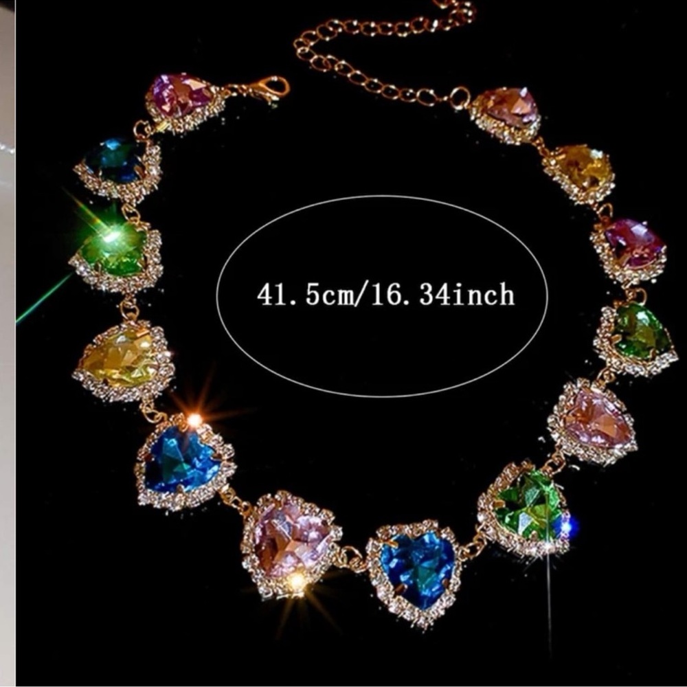 1pc Colorful Heart Shaped Necklace With Rhinestone - Picture 2 of 3